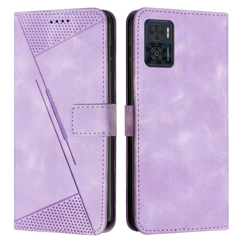 Motorola Moto E22 Dream Triangle Leather Wallet Phone Case with Lanyard, Card Slot, Cash Compartment, Foldable Kickstand, Shockproof PU TPU Protective Cover