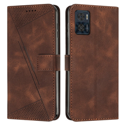 Motorola Moto E22 Dream Triangle Leather Wallet Phone Case with Lanyard, Card Slot, Cash Compartment, Foldable Kickstand, Shockproof PU TPU Protective Cover
