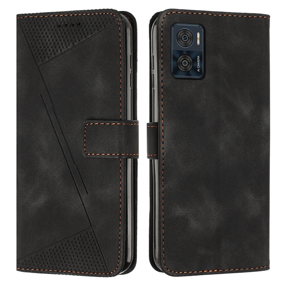 Motorola Moto E22 Dream Triangle Leather Wallet Phone Case with Lanyard, Card Slot, Cash Compartment, Foldable Kickstand, Shockproof PU TPU Protective Cover