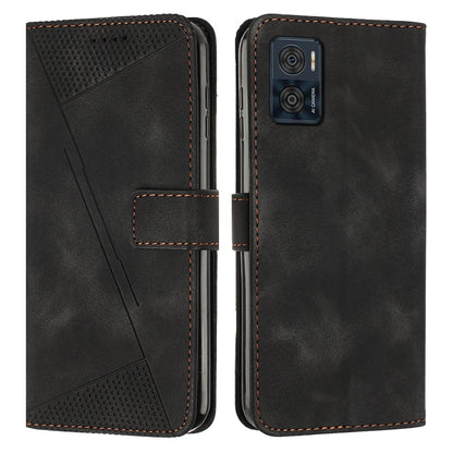 Motorola Moto E22 Dream Triangle Leather Wallet Phone Case with Lanyard, Card Slot, Cash Compartment, Foldable Kickstand, Shockproof PU TPU Protective Cover