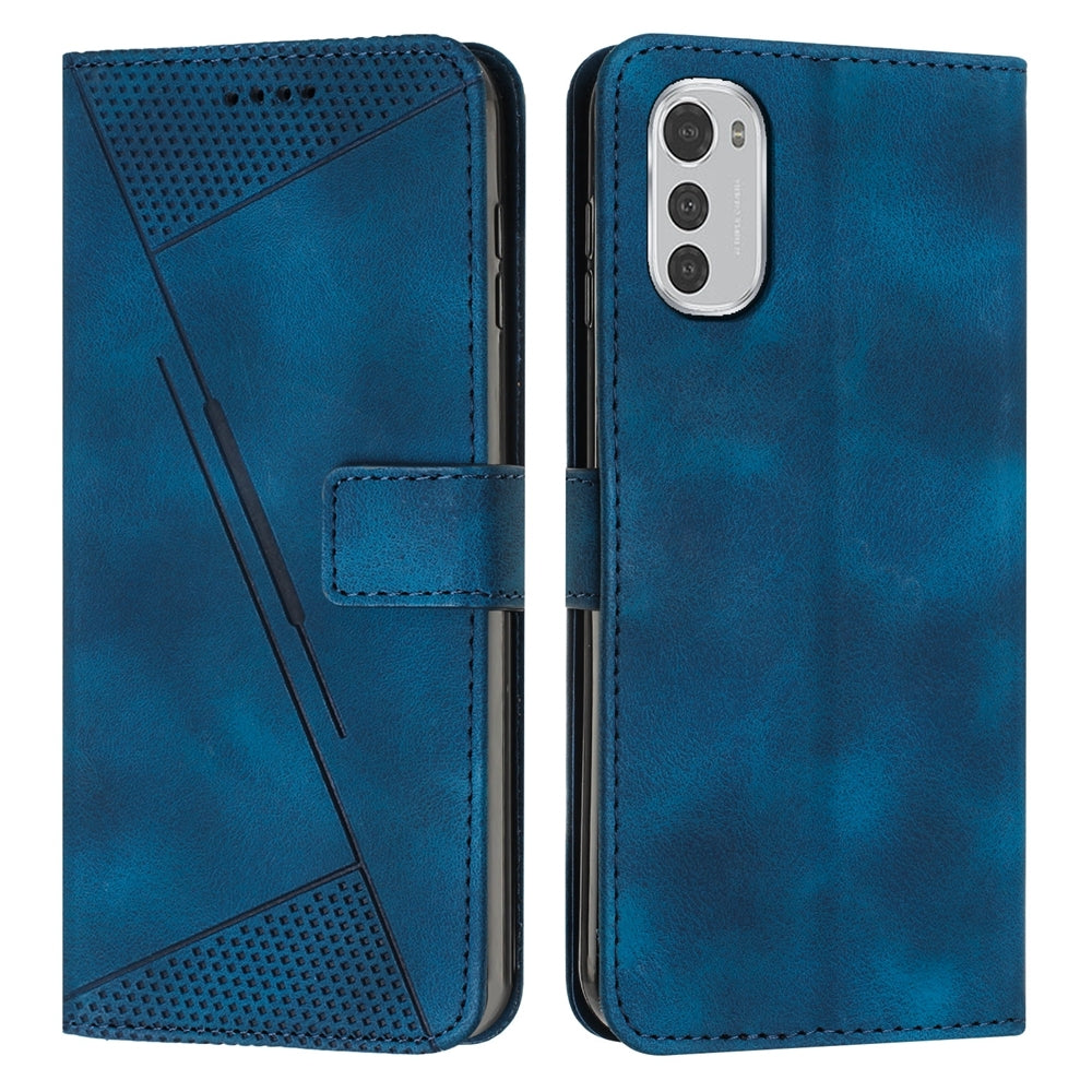 Motorola Moto E32 Dream Triangle Leather Wallet Phone Case with Lanyard, Card Slot, Cash Compartment, Foldable Kickstand, Shockproof PU TPU Protective Cover