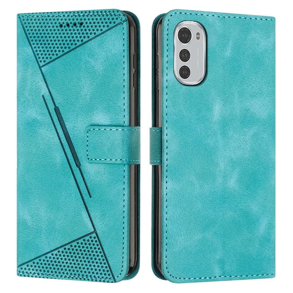 Motorola Moto E32 Dream Triangle Leather Wallet Phone Case with Lanyard, Card Slot, Cash Compartment, Foldable Kickstand, Shockproof PU TPU Protective Cover