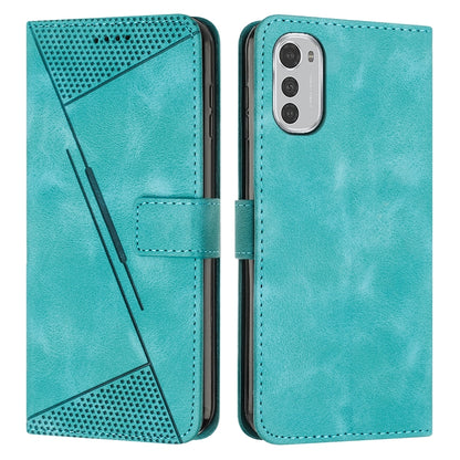 Motorola Moto E32 Dream Triangle Leather Wallet Phone Case with Lanyard, Card Slot, Cash Compartment, Foldable Kickstand, Shockproof PU TPU Protective Cover