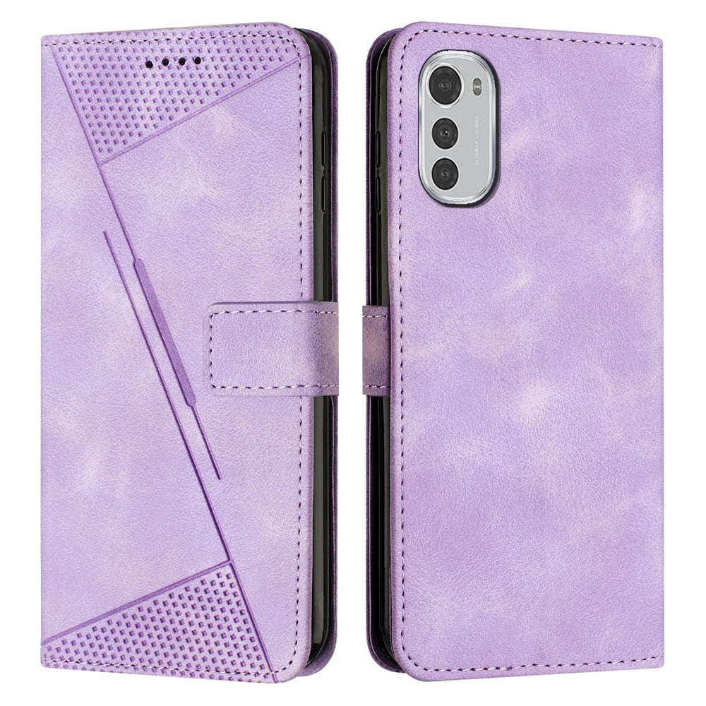 Motorola Moto E32 Dream Triangle Leather Wallet Phone Case with Lanyard, Card Slot, Cash Compartment, Foldable Kickstand, Shockproof PU TPU Protective Cover