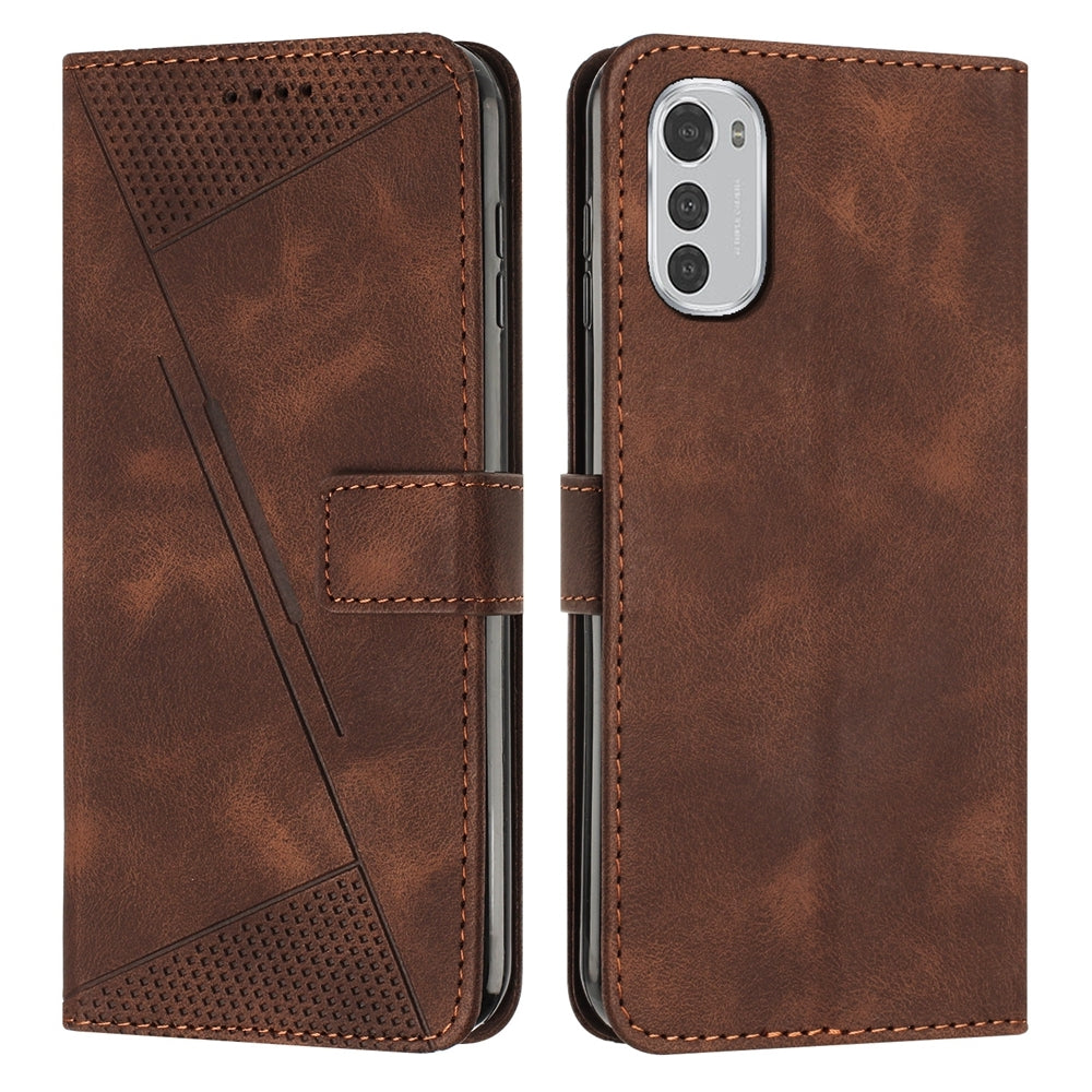 Motorola Moto E32 Dream Triangle Leather Wallet Phone Case with Lanyard, Card Slot, Cash Compartment, Foldable Kickstand, Shockproof PU TPU Protective Cover