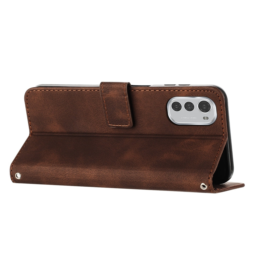 Motorola Moto E32 Dream Triangle Leather Wallet Phone Case with Lanyard, Card Slot, Cash Compartment, Foldable Kickstand, Shockproof PU TPU Protective Cover