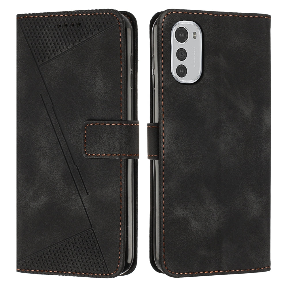 Motorola Moto E32 Dream Triangle Leather Wallet Phone Case with Lanyard, Card Slot, Cash Compartment, Foldable Kickstand, Shockproof PU TPU Protective Cover