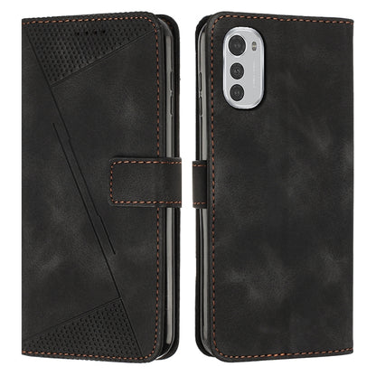 Motorola Moto E32 Dream Triangle Leather Wallet Phone Case with Lanyard, Card Slot, Cash Compartment, Foldable Kickstand, Shockproof PU TPU Protective Cover