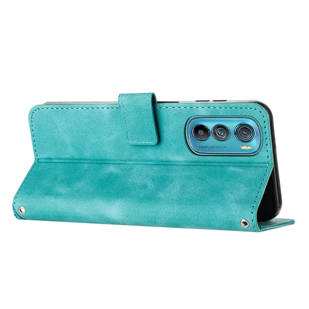 Motorola Edge 30 Dream Triangle Leather Wallet Phone Case with Lanyard, Card Slot, Cash Compartment, Foldable Kickstand, Shockproof PU TPU Protective Cover