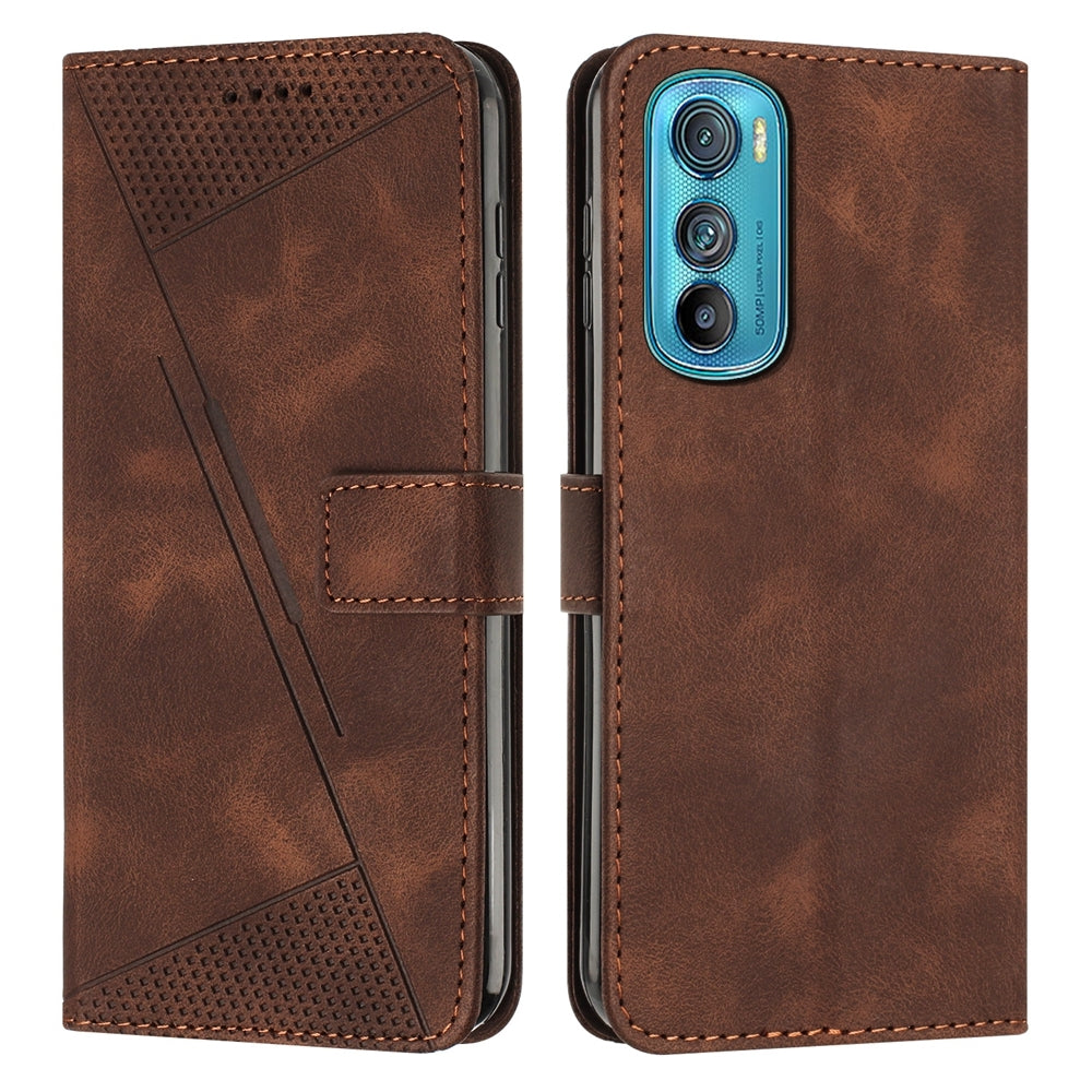 Motorola Edge 30 Dream Triangle Leather Wallet Phone Case with Lanyard, Card Slot, Cash Compartment, Foldable Kickstand, Shockproof PU TPU Protective Cover