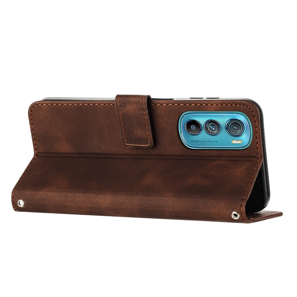 Motorola Edge 30 Dream Triangle Leather Wallet Phone Case with Lanyard, Card Slot, Cash Compartment, Foldable Kickstand, Shockproof PU TPU Protective Cover