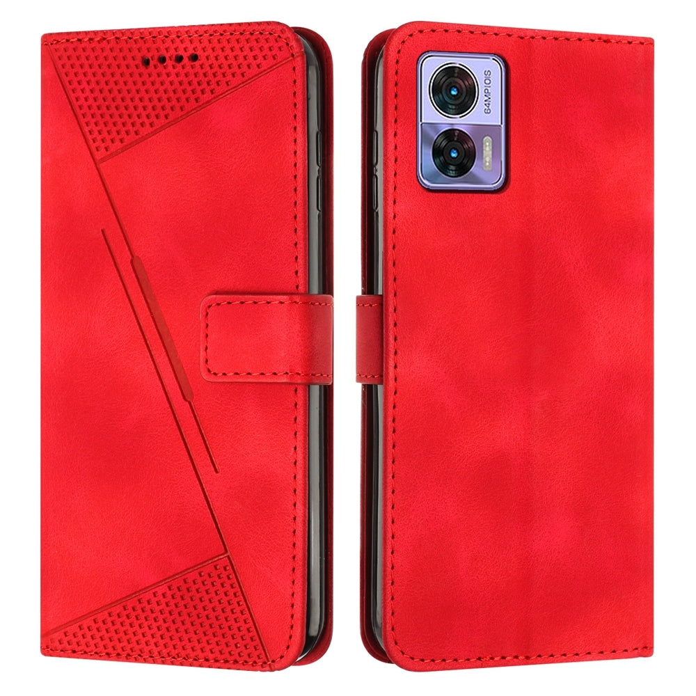 Motorola Edge 30 Lite Dream Triangle Leather Wallet Phone Case with Lanyard, Card Slot, Cash Compartment, Foldable Kickstand, Shockproof PU TPU Protective Cover