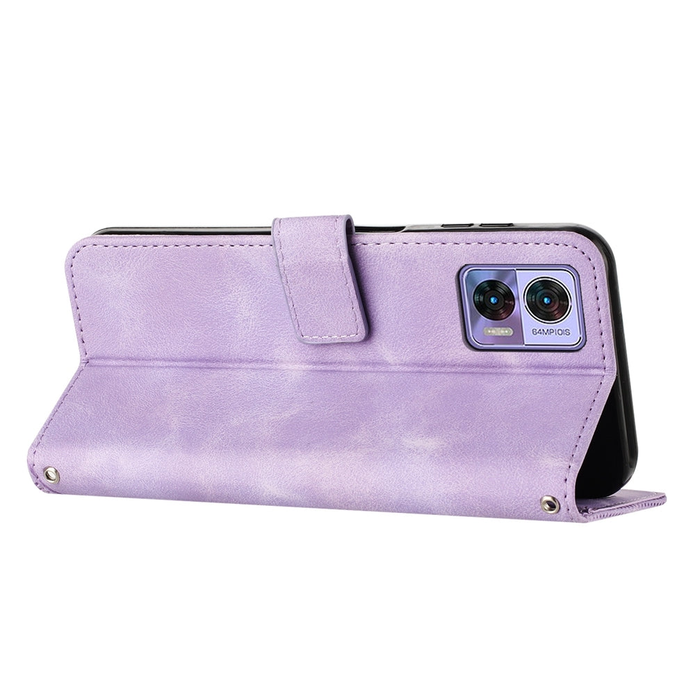 Motorola Edge 30 Neo Dream Triangle Leather Wallet Phone Case with Lanyard, Card Slot, Cash Compartment, Foldable Kickstand, Shockproof PU TPU Protective Cover