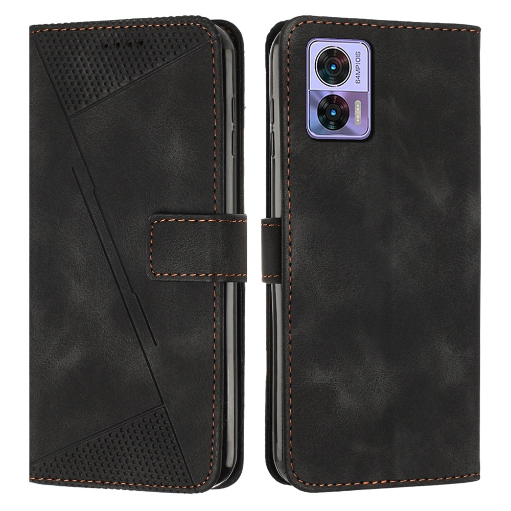 Motorola Edge 30 Lite Dream Triangle Leather Wallet Phone Case with Lanyard, Card Slot, Cash Compartment, Foldable Kickstand, Shockproof PU TPU Protective Cover