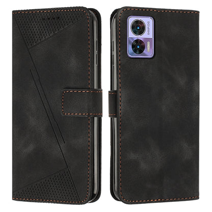 Motorola Edge 30 Lite Dream Triangle Leather Wallet Phone Case with Lanyard, Card Slot, Cash Compartment, Foldable Kickstand, Shockproof PU TPU Protective Cover