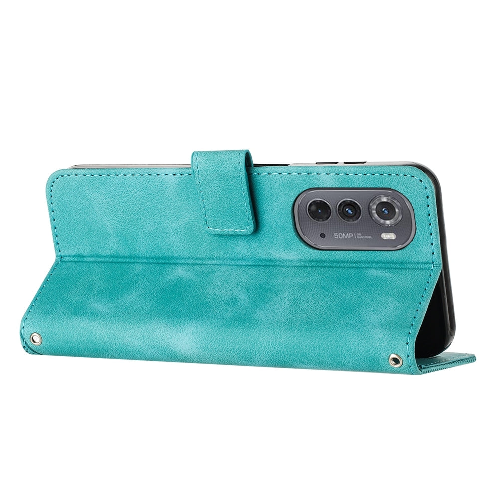 Motorola Edge 2022 Dream Triangle Leather Wallet Phone Case with Lanyard, Card Slot, Cash Compartment, Foldable Kickstand, Shockproof PU TPU Protective Cover
