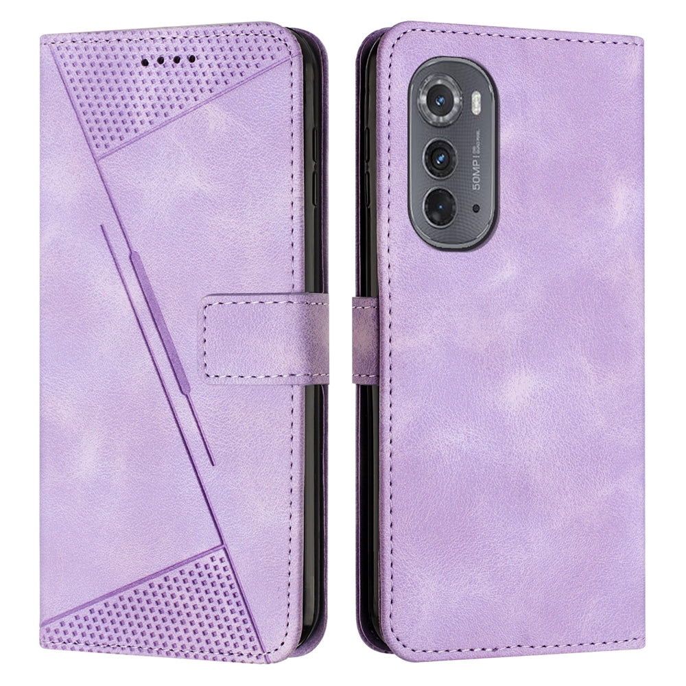 Motorola Edge 2022 Dream Triangle Leather Wallet Phone Case with Lanyard, Card Slot, Cash Compartment, Foldable Kickstand, Shockproof PU TPU Protective Cover