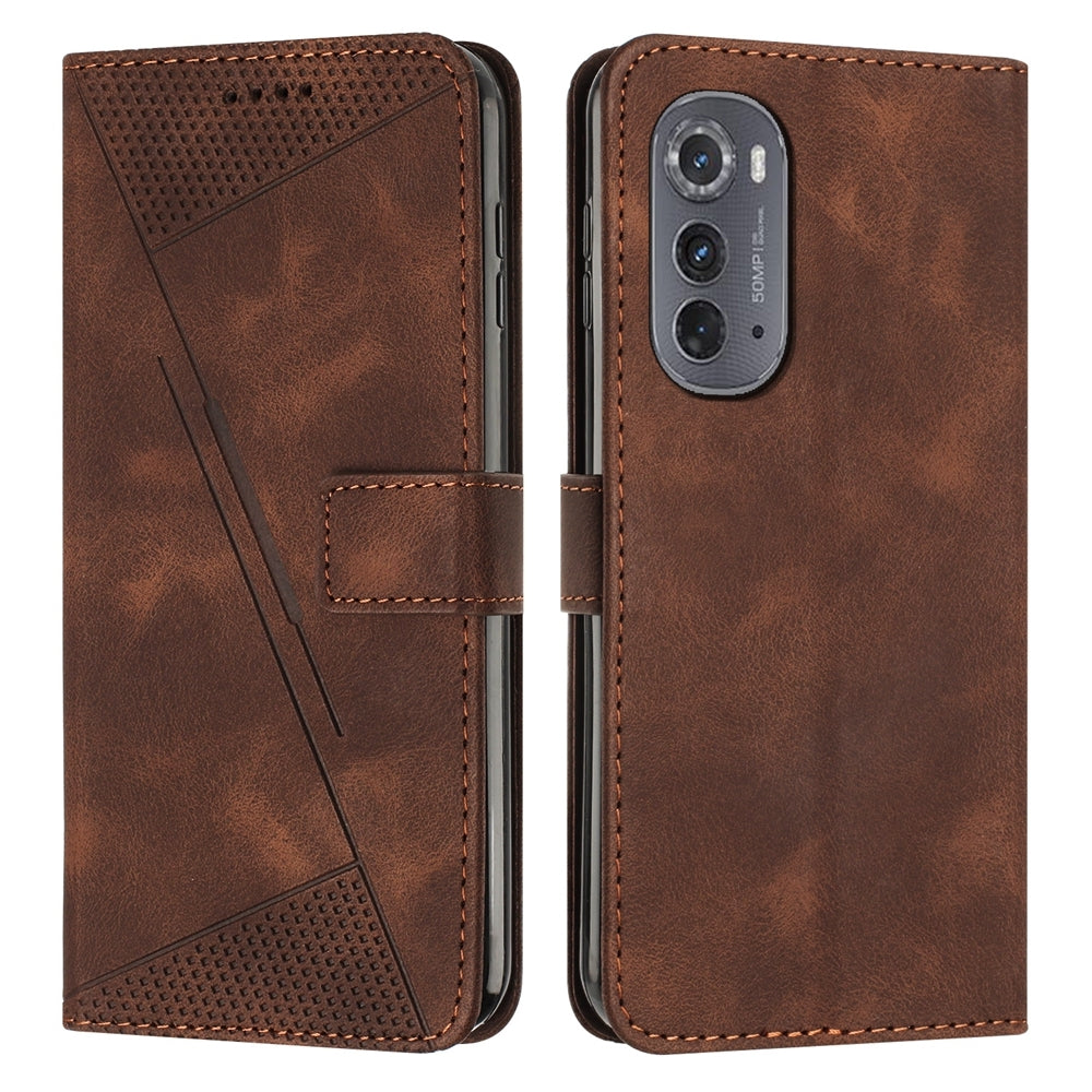 Motorola Edge 2022 Dream Triangle Leather Wallet Phone Case with Lanyard, Card Slot, Cash Compartment, Foldable Kickstand, Shockproof PU TPU Protective Cover