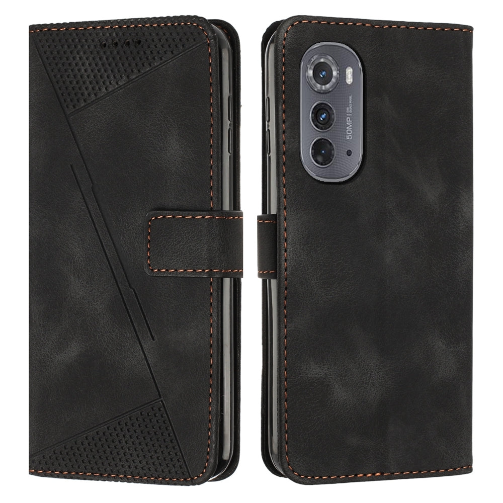 Motorola Edge 2022 Dream Triangle Leather Wallet Phone Case with Lanyard, Card Slot, Cash Compartment, Foldable Kickstand, Shockproof PU TPU Protective Cover