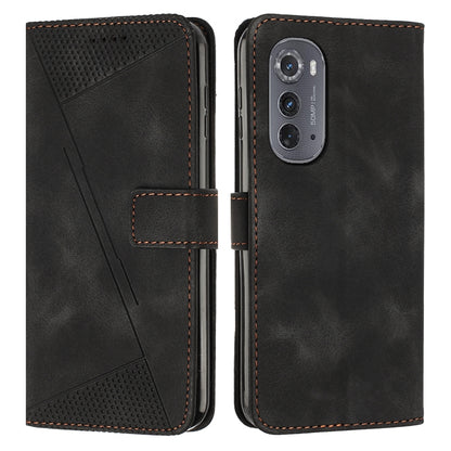 Motorola Edge 2022 Dream Triangle Leather Wallet Phone Case with Lanyard, Card Slot, Cash Compartment, Foldable Kickstand, Shockproof PU TPU Protective Cover