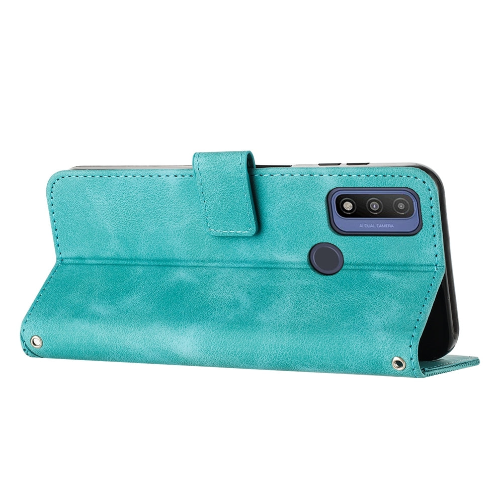 Motorola G Pure Dream Triangle Leather Wallet Phone Case with Lanyard, Card Slot, Cash Compartment, Foldable Kickstand, Shockproof PU TPU Protective Cover