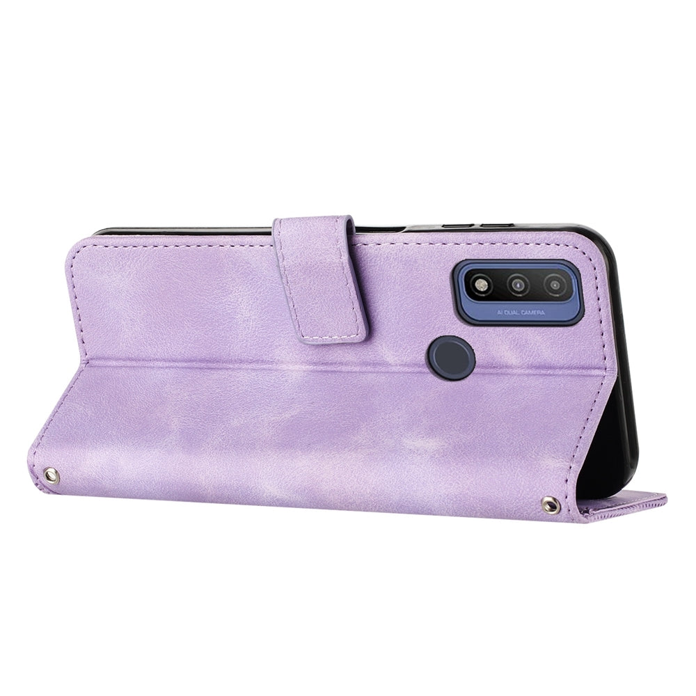Motorola G Pure Dream Triangle Leather Wallet Phone Case with Lanyard, Card Slot, Cash Compartment, Foldable Kickstand, Shockproof PU TPU Protective Cover