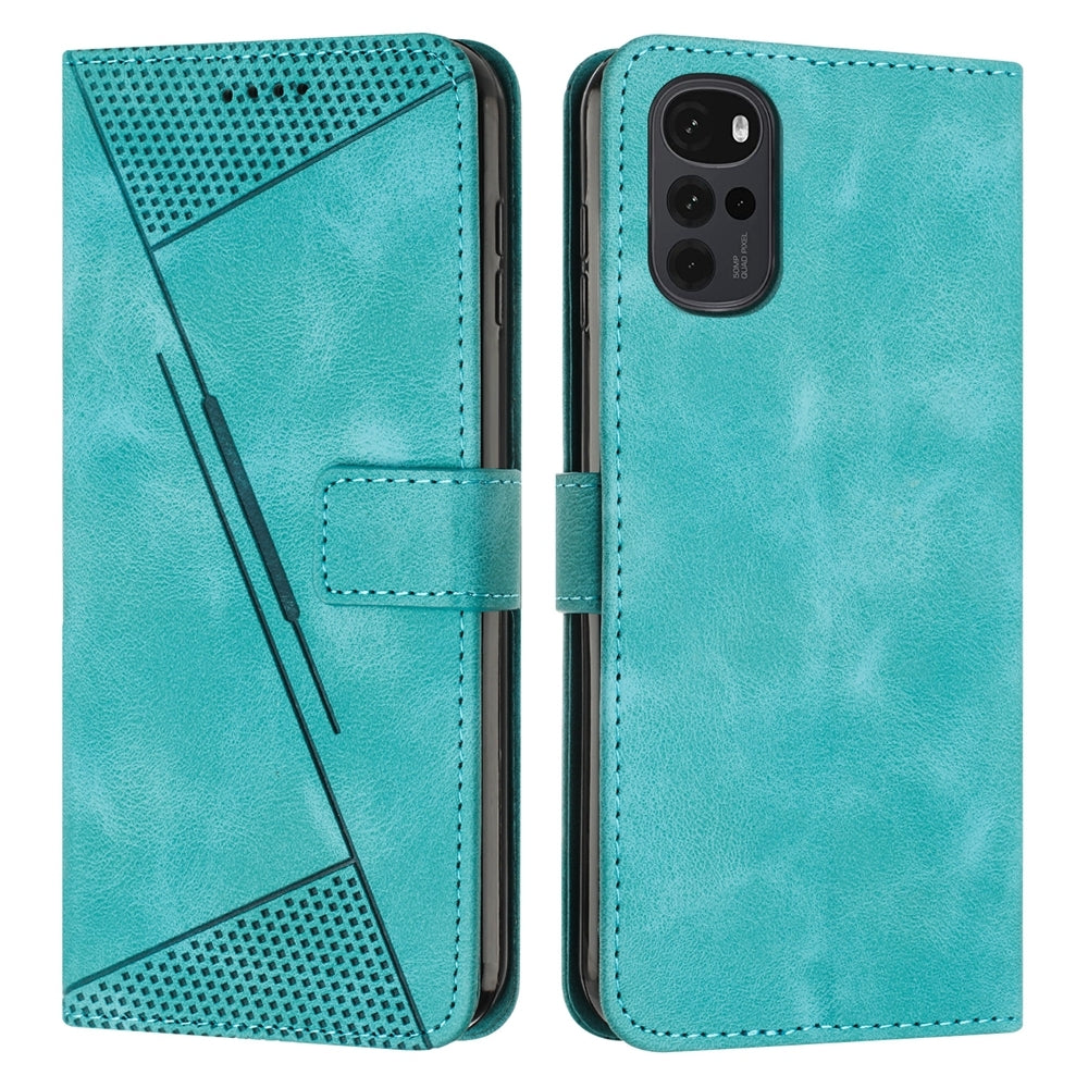 Motorola Moto G22 Dream Triangle Leather Wallet Phone Case with Lanyard, Card Slot, Cash Compartment, Foldable Kickstand, Shockproof PU TPU Protective Cover