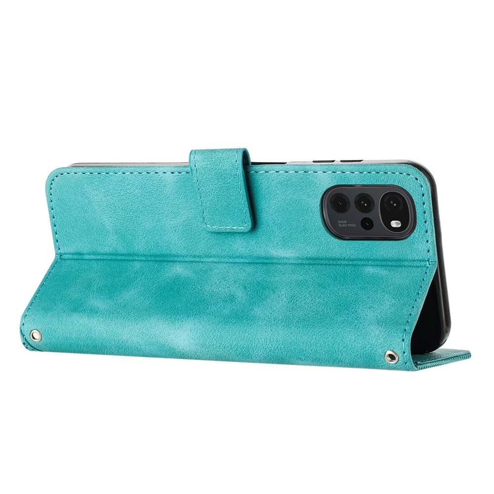 Motorola Moto G22 Dream Triangle Leather Wallet Phone Case with Lanyard, Card Slot, Cash Compartment, Foldable Kickstand, Shockproof PU TPU Protective Cover