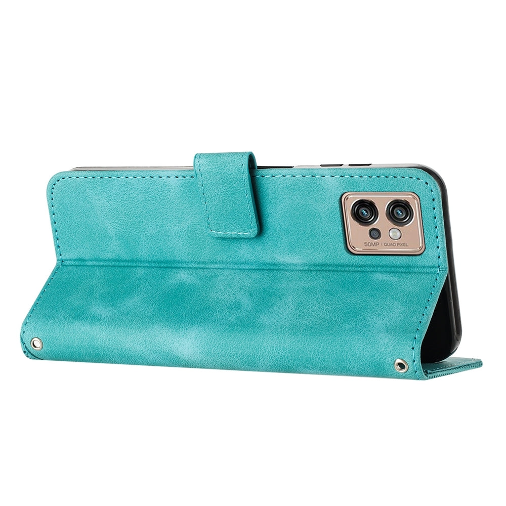 Motorola Moto G32 Dream Triangle Leather Wallet Phone Case with Lanyard, Card Slot, Cash Compartment, Foldable Kickstand, Shockproof PU TPU Protective Cover