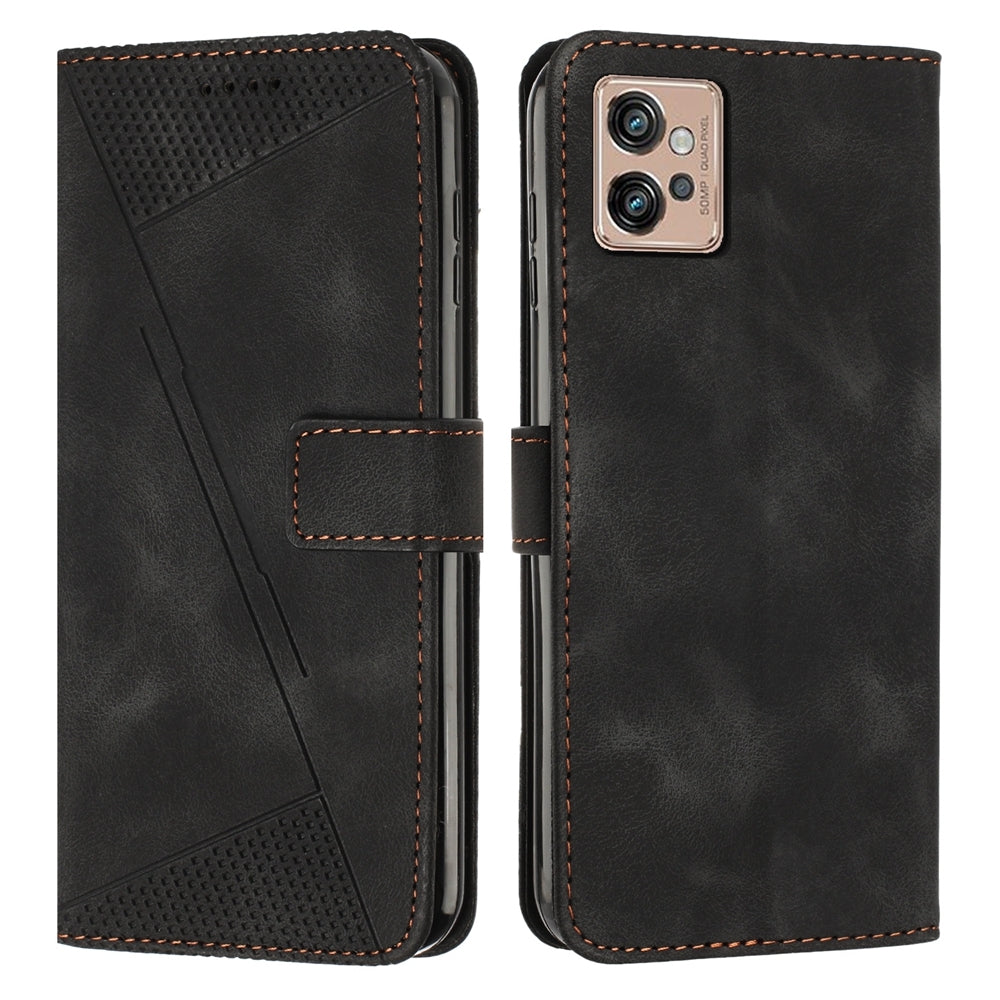 Motorola Moto G32 Dream Triangle Leather Wallet Phone Case with Lanyard, Card Slot, Cash Compartment, Foldable Kickstand, Shockproof PU TPU Protective Cover