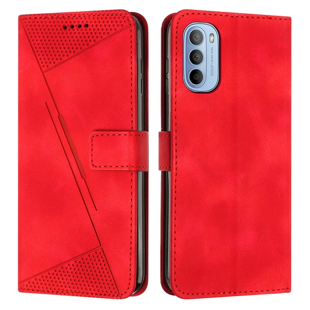 Motorola Moto G52J JP Version Dream Triangle Leather Wallet Phone Case with Lanyard, Card Slot, Cash Compartment, Foldable Kickstand, Shockproof PU TPU Protective Cover