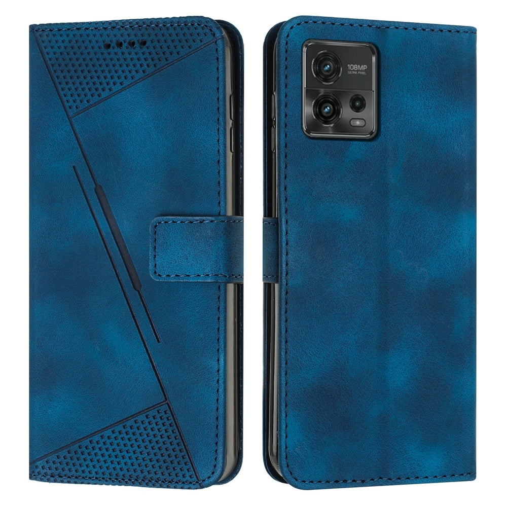 Motorola Moto G72 Dream Triangle Leather Wallet Phone Case with Lanyard, Card Slot, Cash Compartment, Foldable Kickstand, Shockproof PU TPU Protective Cover