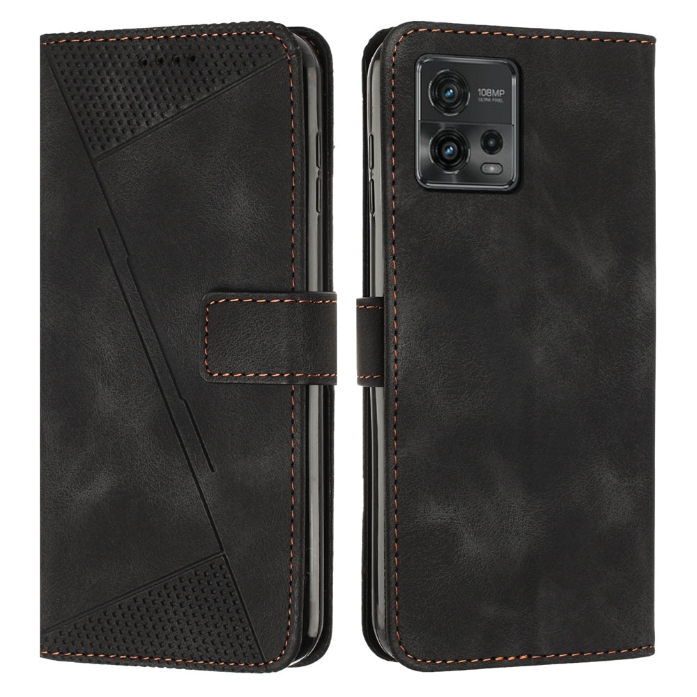 Motorola Moto G72 Dream Triangle Leather Wallet Phone Case with Lanyard, Card Slot, Cash Compartment, Foldable Kickstand, Shockproof PU TPU Protective Cover