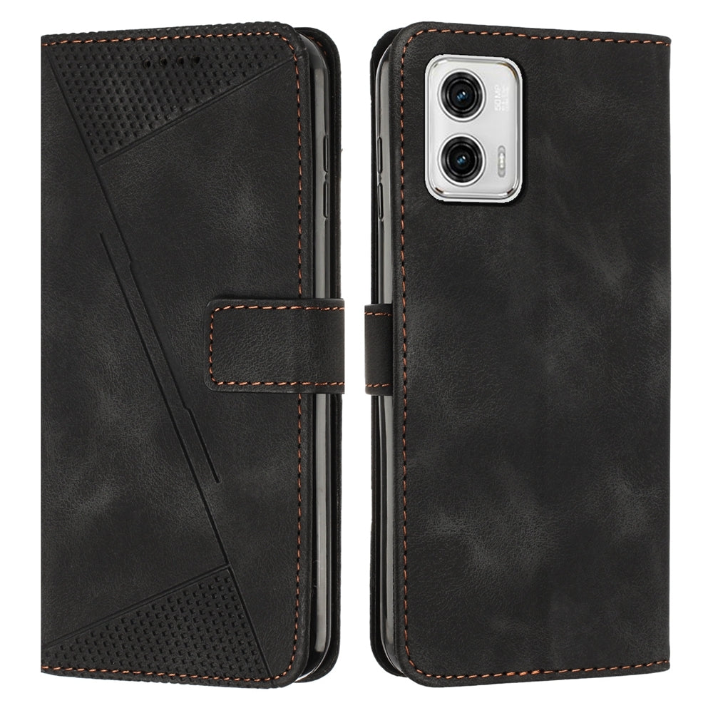 Motorola Moto G73 Dream Triangle Leather Wallet Phone Case with Lanyard, Card Slot, Cash Compartment, Foldable Kickstand, Shockproof PU TPU Protective Cover
