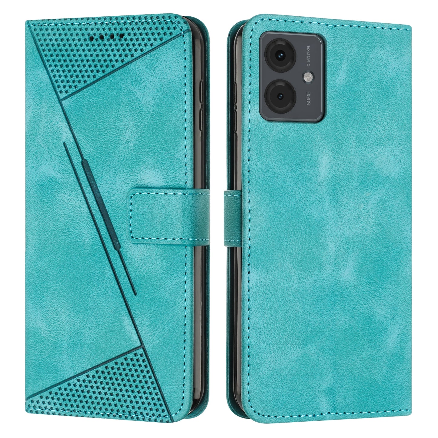 Motorola Moto G14 Dream Triangle Leather Wallet Phone Case with Lanyard, Card Slot, Cash Compartment, Foldable Kickstand, Shockproof PU TPU Protective Cover