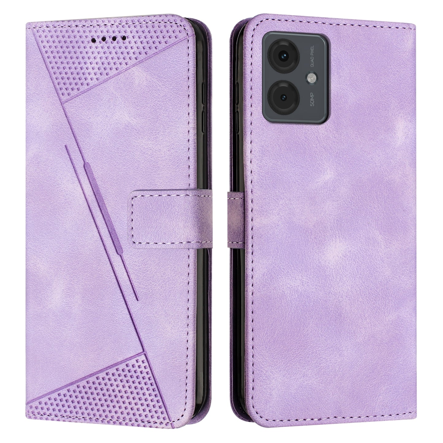 Motorola Moto G14 Dream Triangle Leather Wallet Phone Case with Lanyard, Card Slot, Cash Compartment, Foldable Kickstand, Shockproof PU TPU Protective Cover