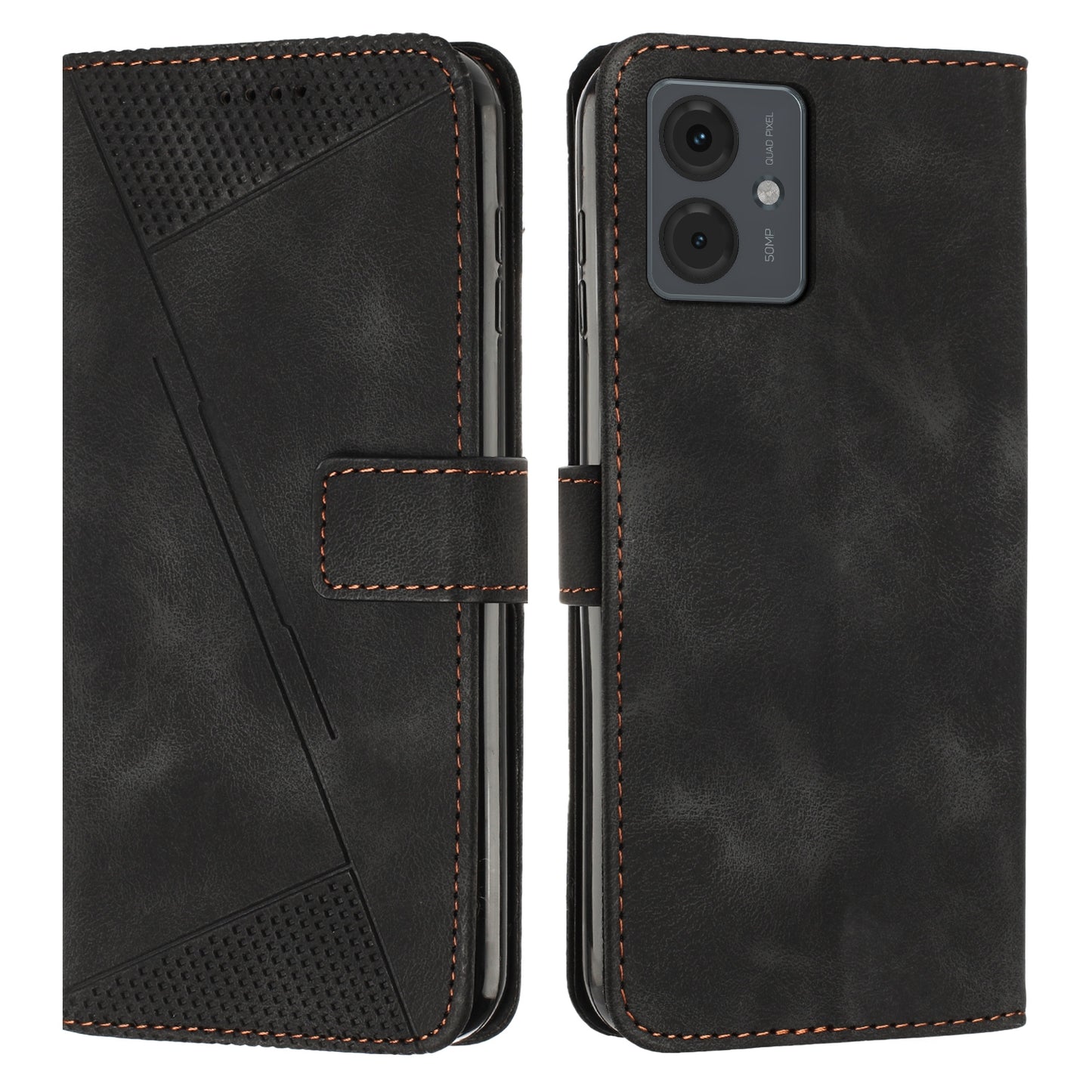 Motorola Moto G14 Dream Triangle Leather Wallet Phone Case with Lanyard, Card Slot, Cash Compartment, Foldable Kickstand, Shockproof PU TPU Protective Cover