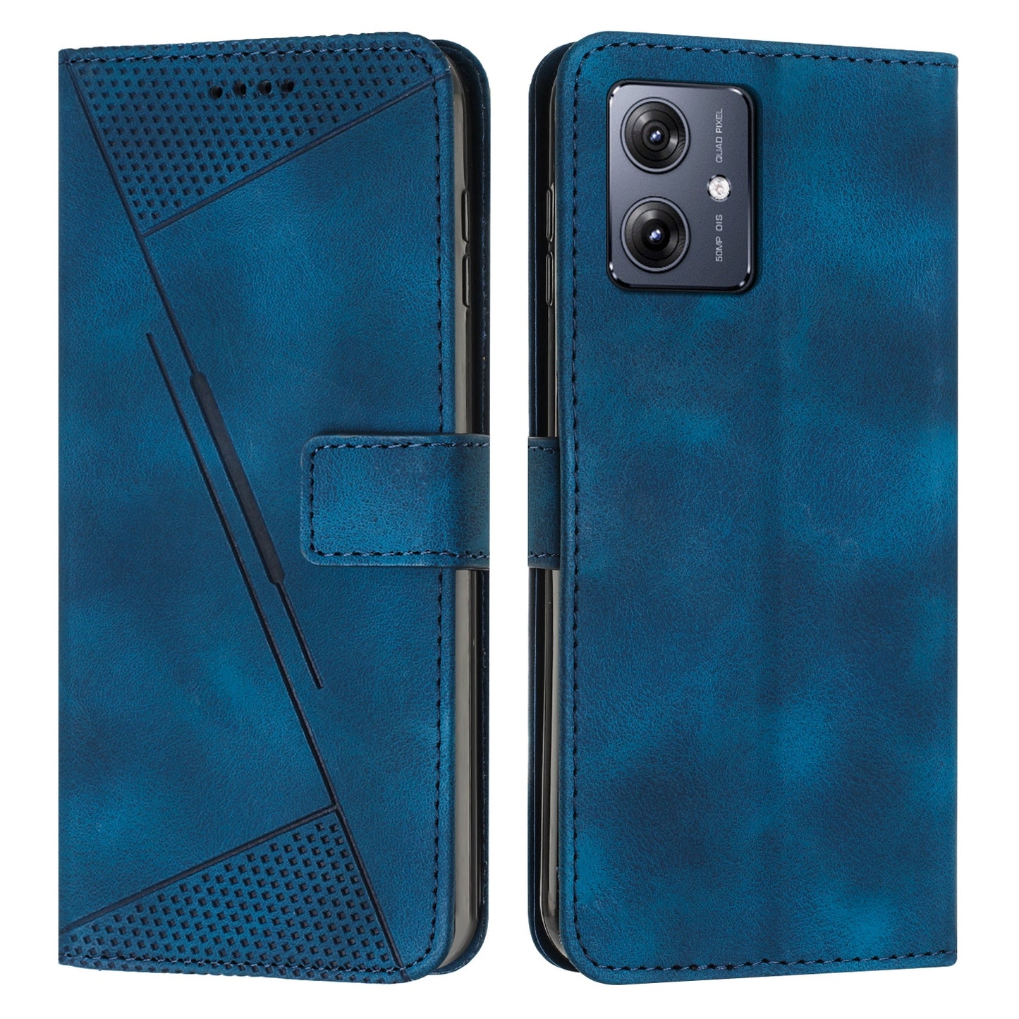 Motorola Moto G54 Dream Triangle Leather Wallet Phone Case with Lanyard, Card Slot, Cash Compartment, Foldable Kickstand, Shockproof PU TPU Protective Cover