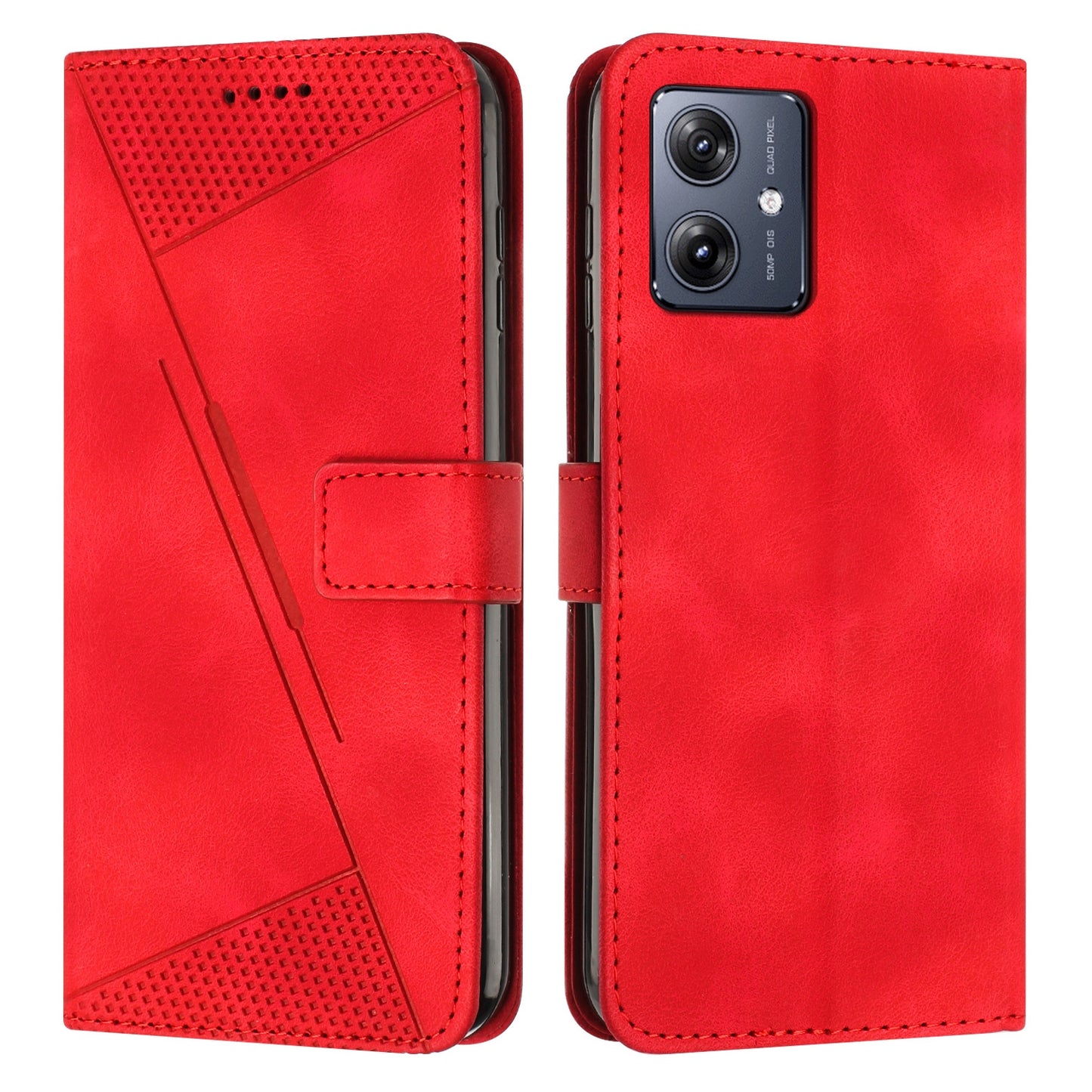 Motorola Moto G54 Dream Triangle Leather Wallet Phone Case with Lanyard, Card Slot, Cash Compartment, Foldable Kickstand, Shockproof PU TPU Protective Cover