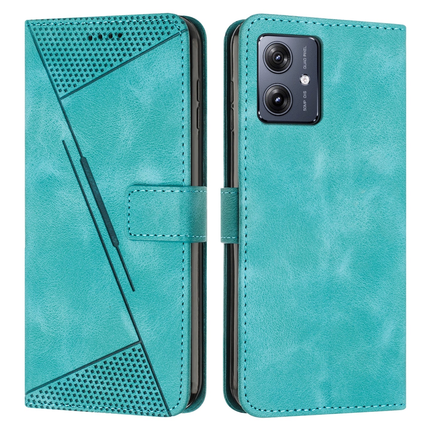 Motorola Moto G54 Dream Triangle Leather Wallet Phone Case with Lanyard, Card Slot, Cash Compartment, Foldable Kickstand, Shockproof PU TPU Protective Cover