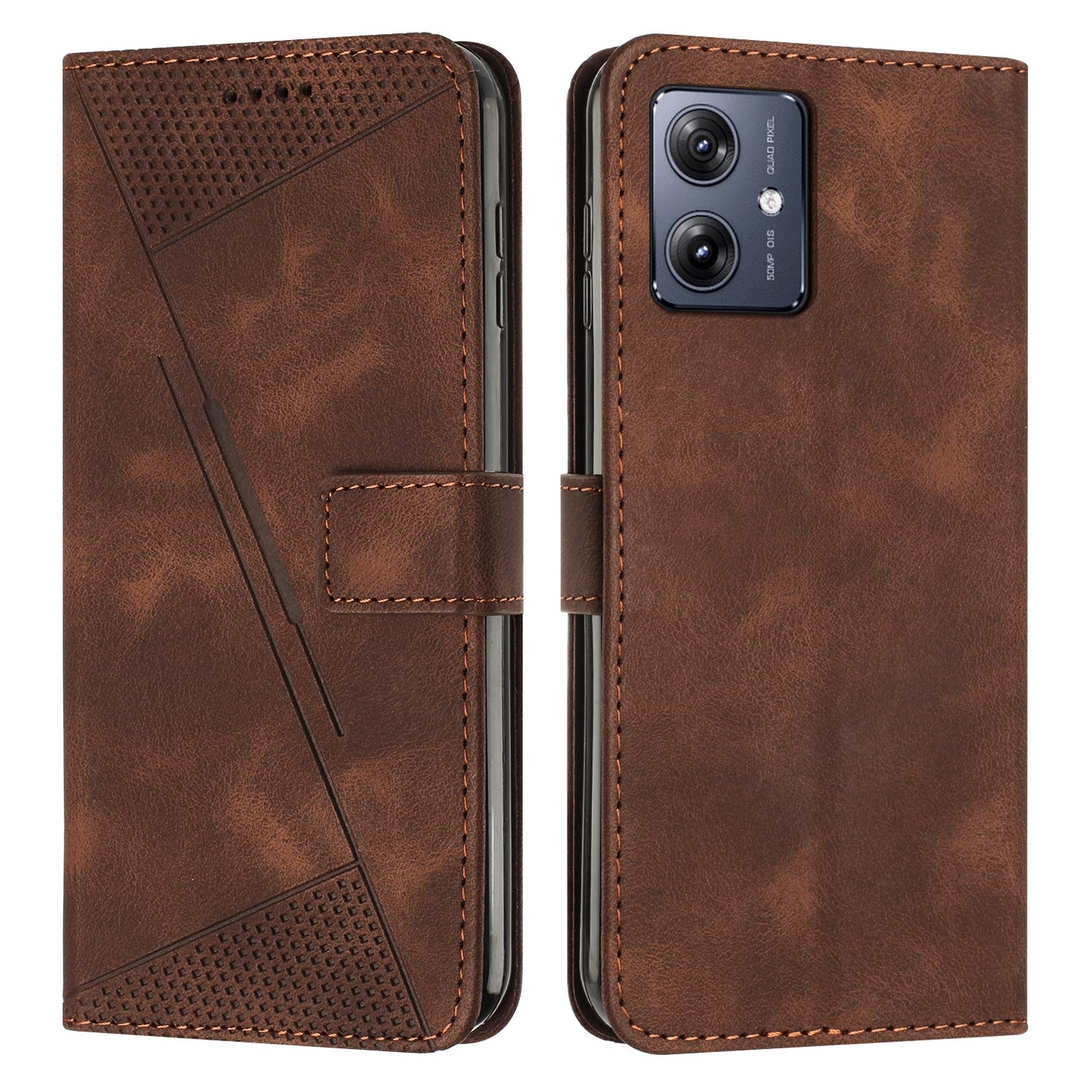 Motorola Moto G54 Dream Triangle Leather Wallet Phone Case with Lanyard, Card Slot, Cash Compartment, Foldable Kickstand, Shockproof PU TPU Protective Cover