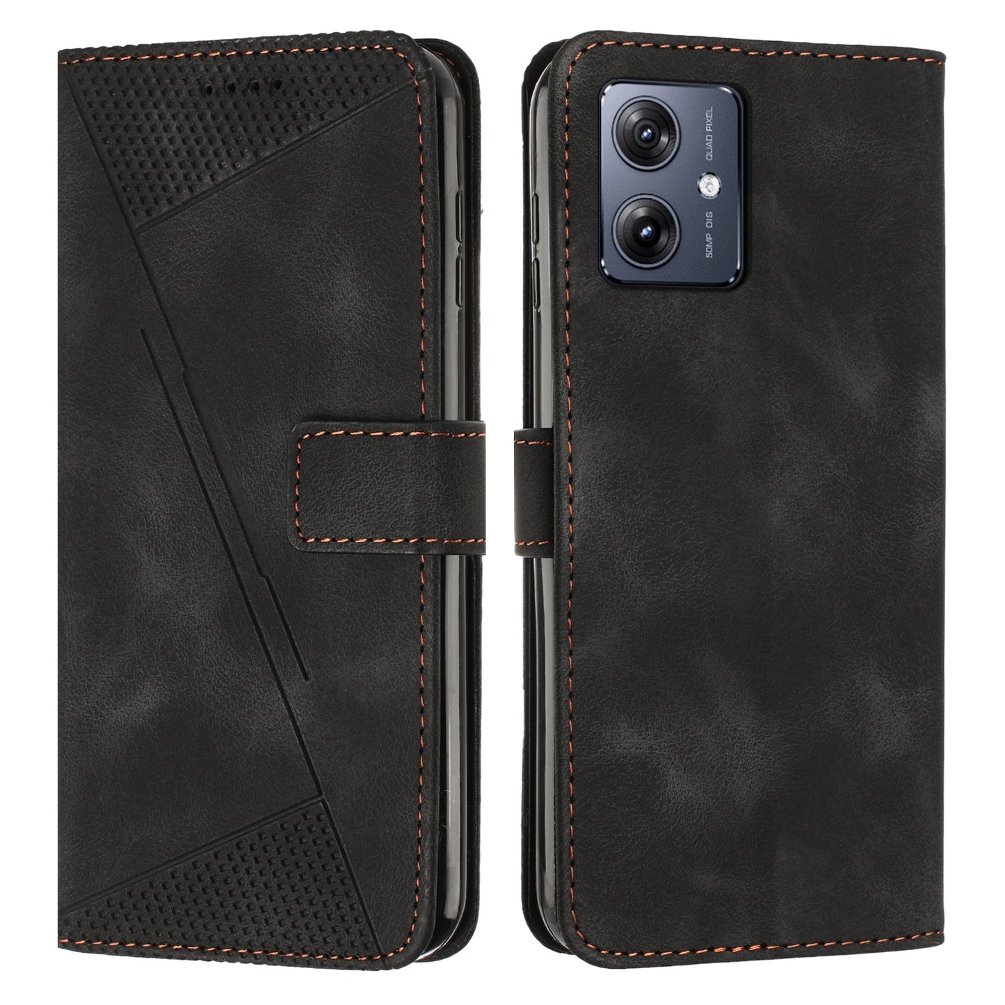 Motorola Moto G54 Dream Triangle Leather Wallet Phone Case with Lanyard, Card Slot, Cash Compartment, Foldable Kickstand, Shockproof PU TPU Protective Cover