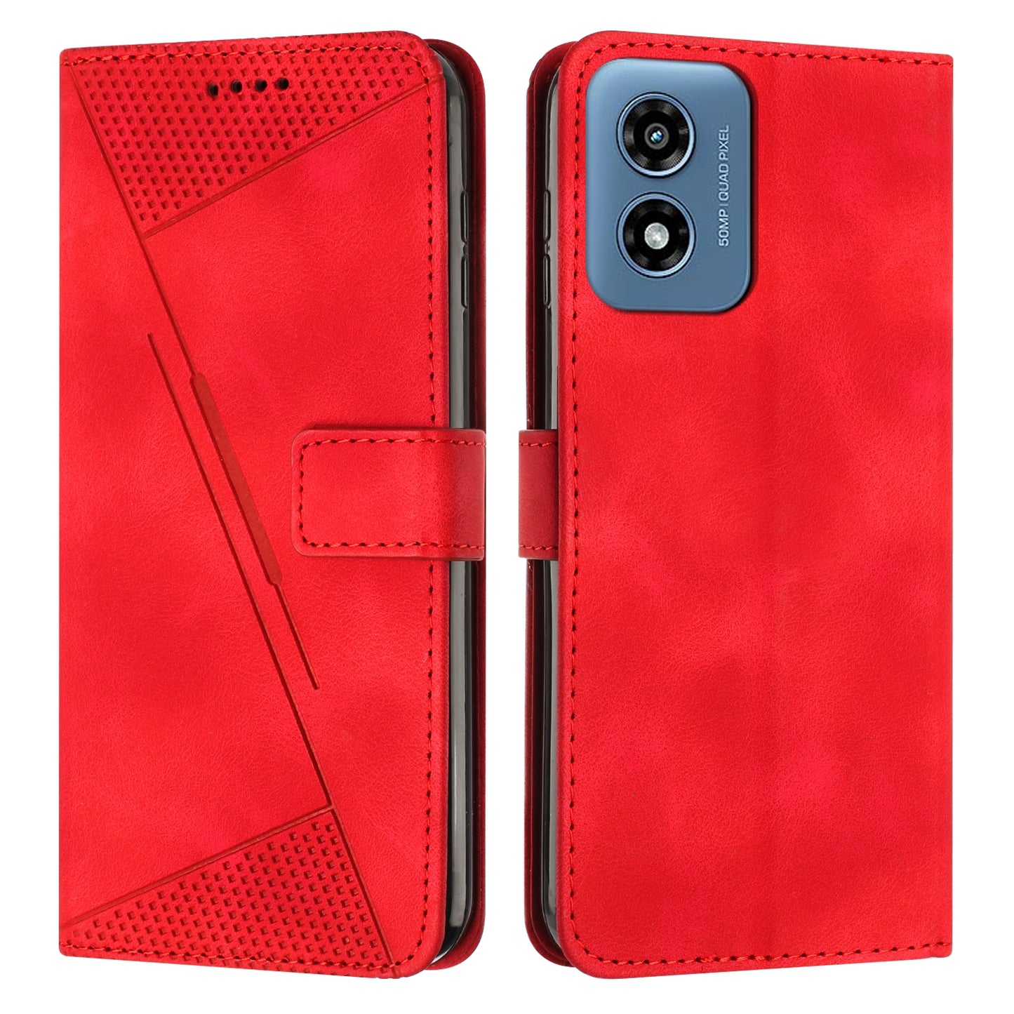 Motorola Moto G04 Dream Triangle Leather Wallet Phone Case with Lanyard, Card Slot, Cash Compartment, Foldable Kickstand, Shockproof PU TPU Protective Cover