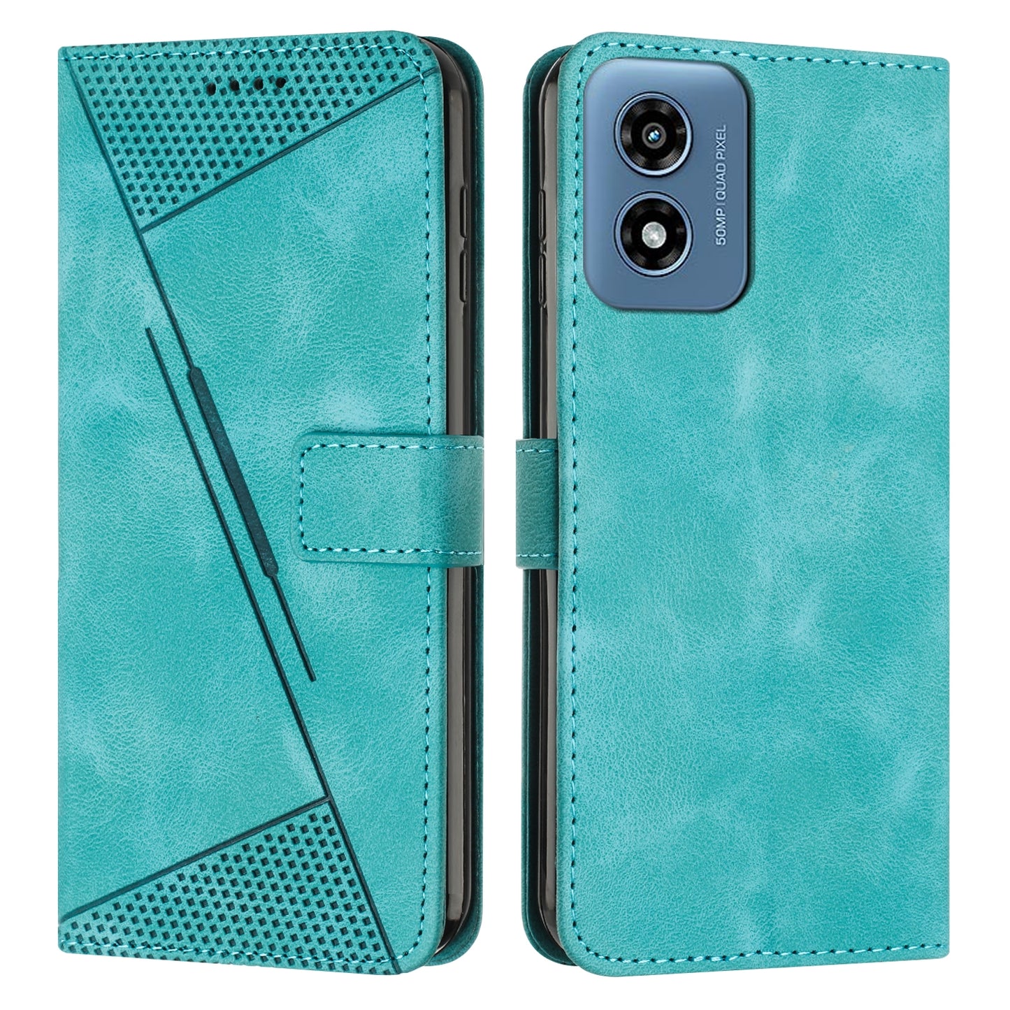 Motorola Moto G04 Dream Triangle Leather Wallet Phone Case with Lanyard, Card Slot, Cash Compartment, Foldable Kickstand, Shockproof PU TPU Protective Cover