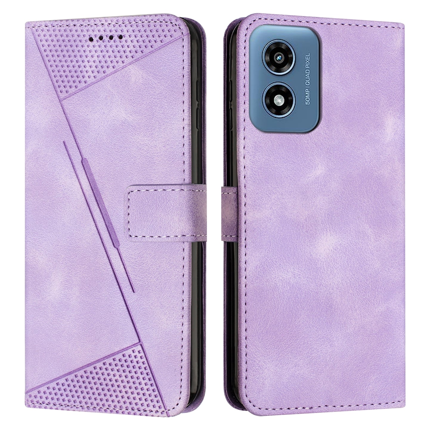 Motorola Moto G24 Dream Triangle Leather Wallet Phone Case with Lanyard, Card Slot, Cash Compartment, Foldable Kickstand, Shockproof PU TPU Protective Cover