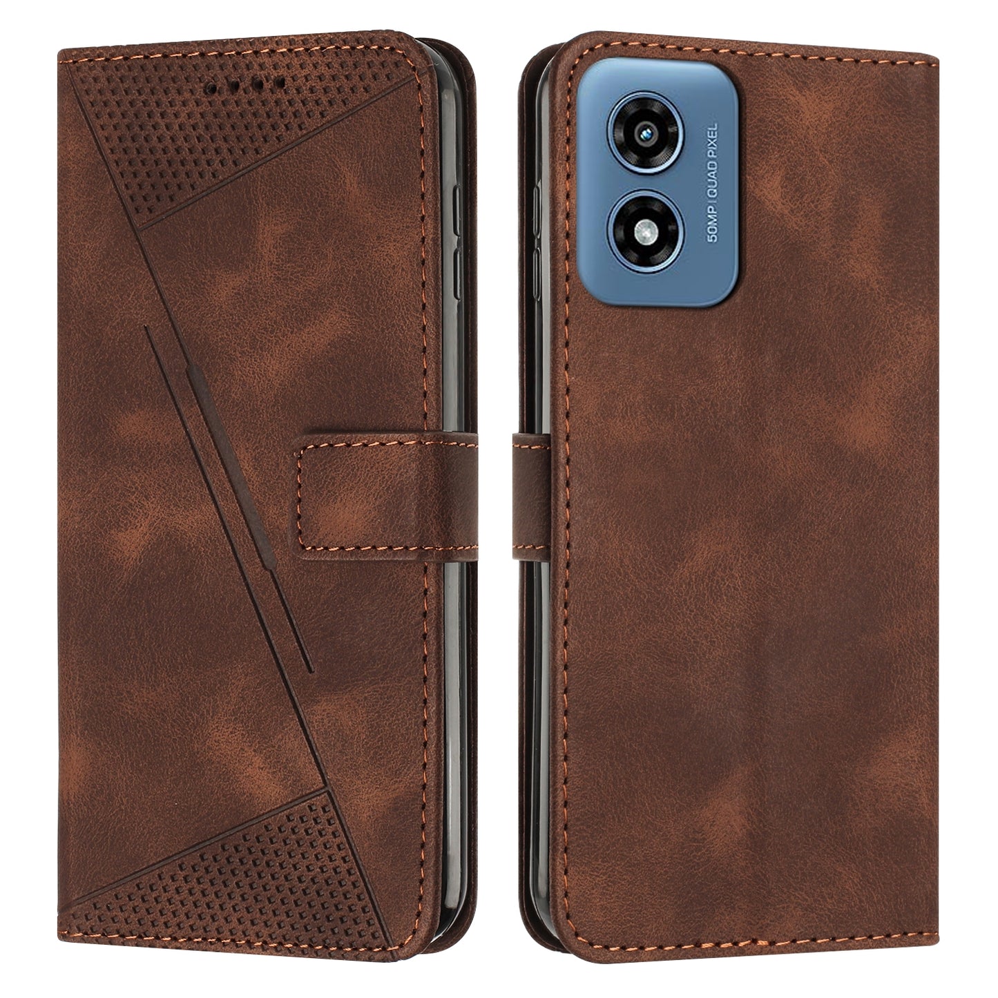 Motorola Moto G24 Dream Triangle Leather Wallet Phone Case with Lanyard, Card Slot, Cash Compartment, Foldable Kickstand, Shockproof PU TPU Protective Cover