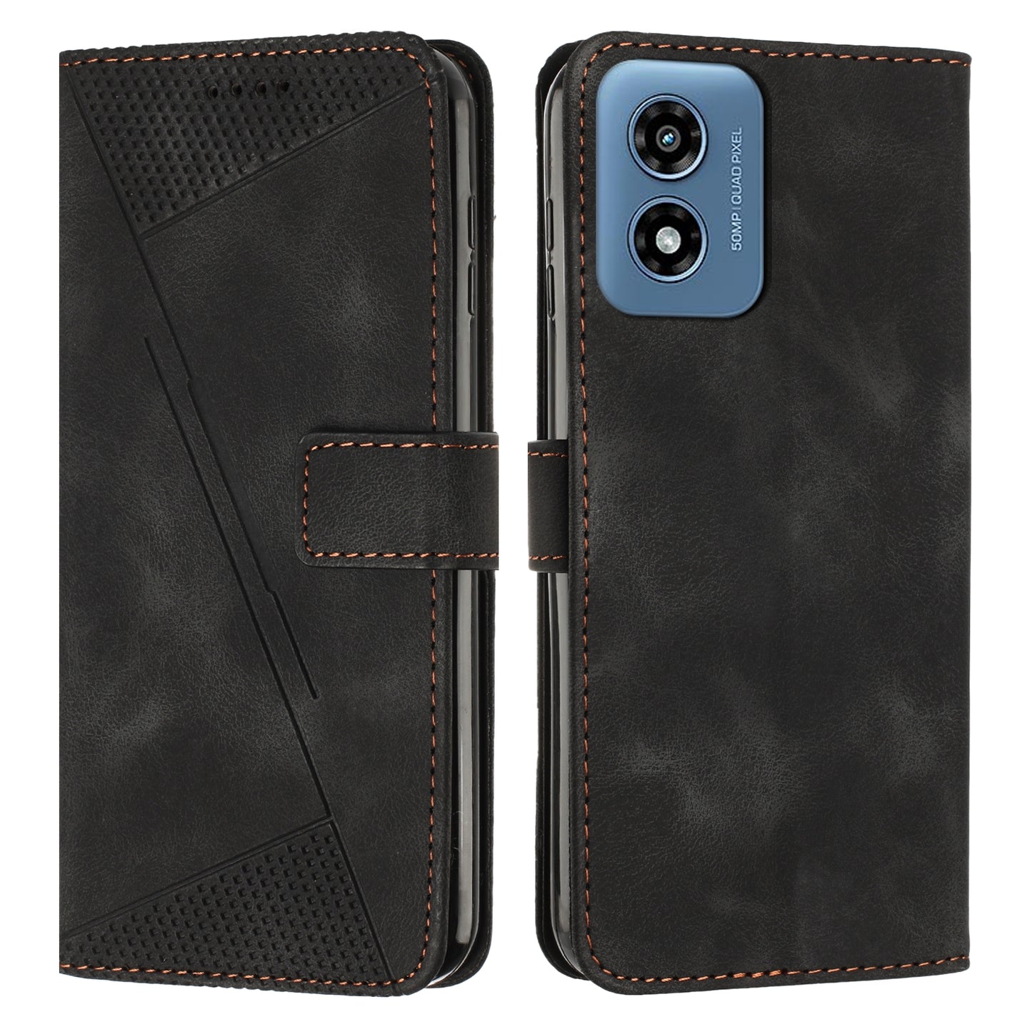 Motorola Moto G04 Dream Triangle Leather Wallet Phone Case with Lanyard, Card Slot, Cash Compartment, Foldable Kickstand, Shockproof PU TPU Protective Cover