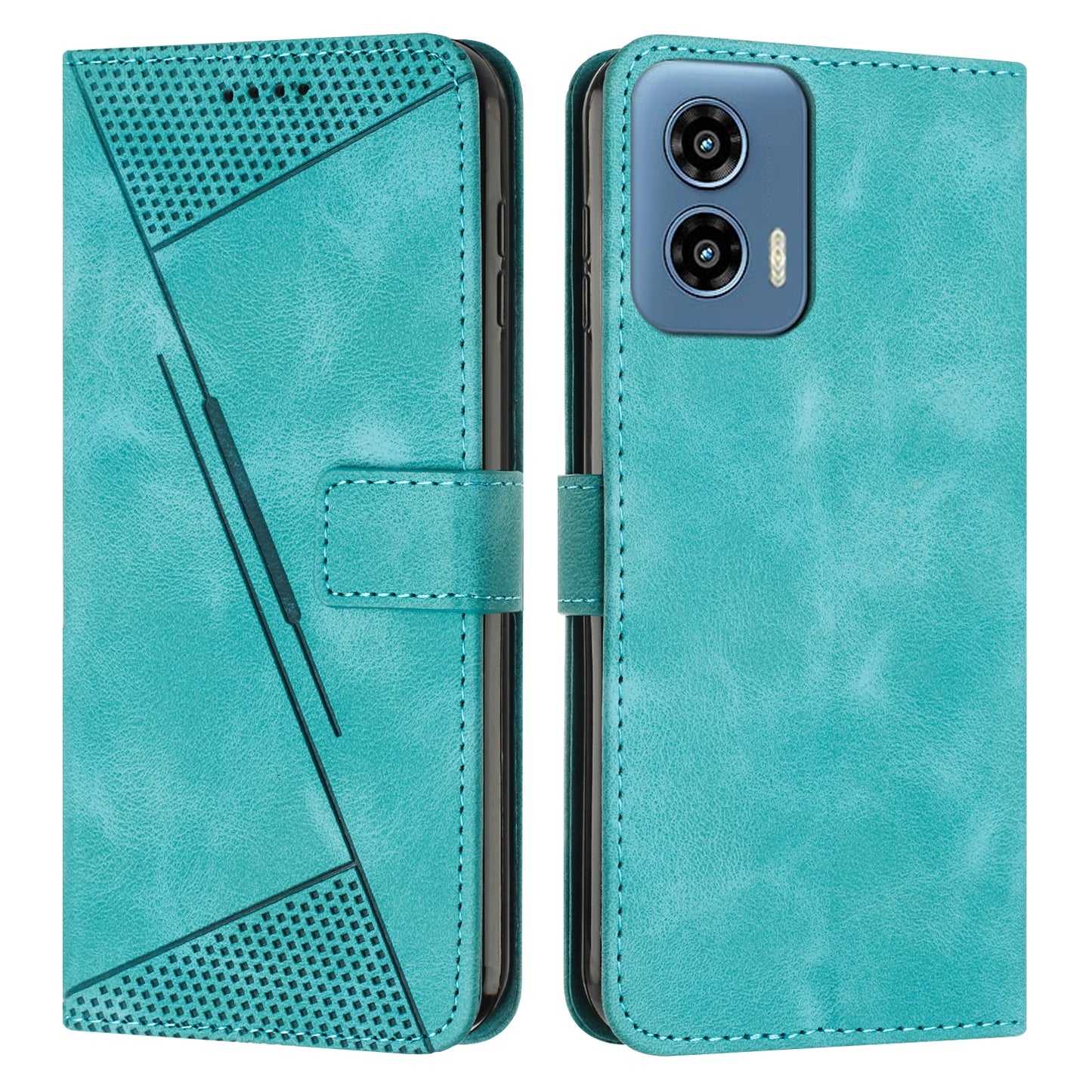 Motorola Moto G34 5G Dream Triangle Leather Wallet Phone Case with Lanyard, Card Slot, Cash Compartment, Foldable Kickstand, Shockproof PU TPU Protective Cover