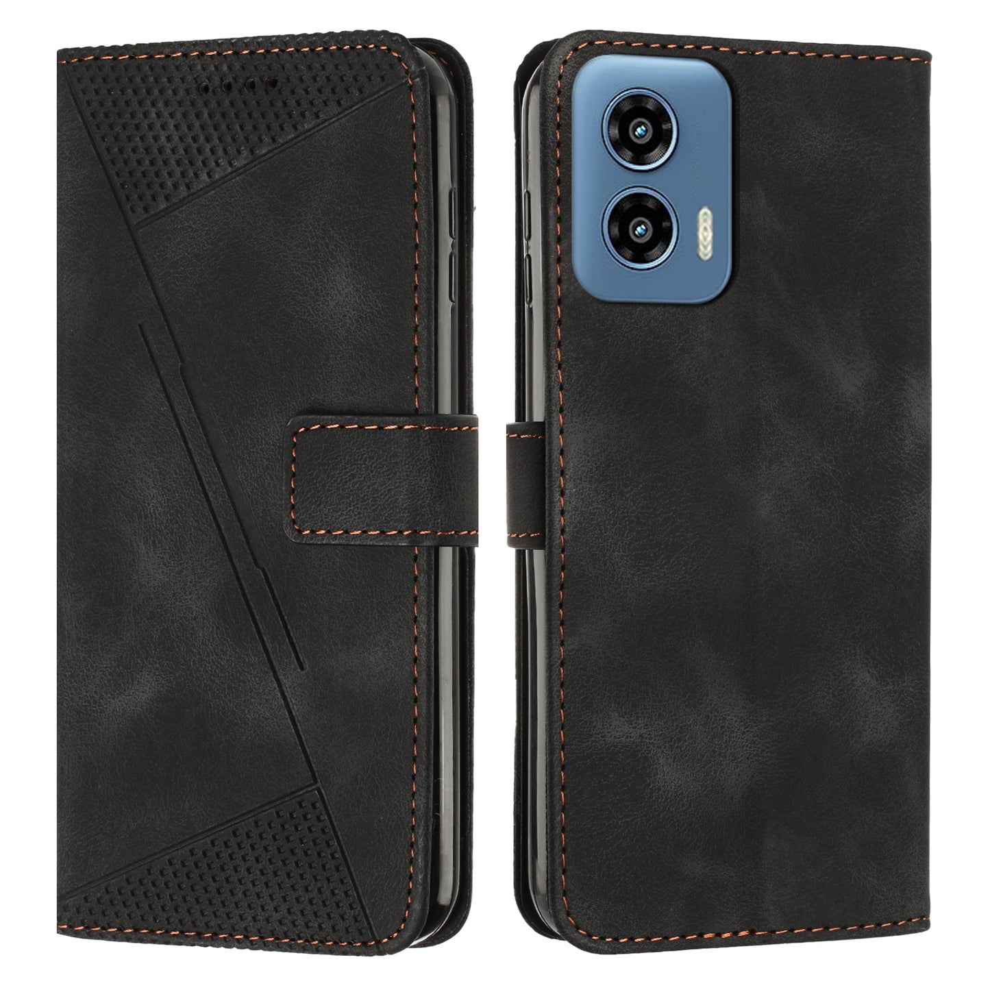 Motorola Moto G34 5G Dream Triangle Leather Wallet Phone Case with Lanyard, Card Slot, Cash Compartment, Foldable Kickstand, Shockproof PU TPU Protective Cover