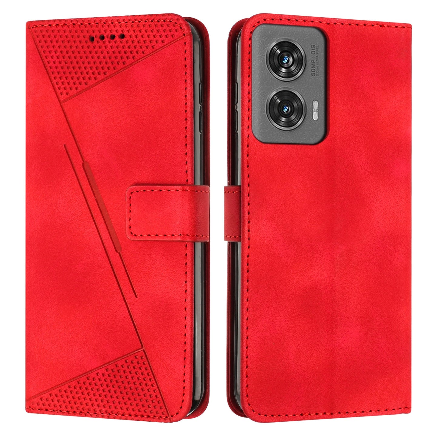 Motorola Edge 50 Fusion Dream Triangle Leather Wallet Phone Case with Lanyard, Card Slot, Cash Compartment, Foldable Kickstand, Shockproof PU TPU Protective Cover